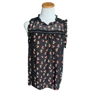 Womens ANA a.n.a. Lettuce Trim High Neckline Floral Print Sleeveless Top - Sz L